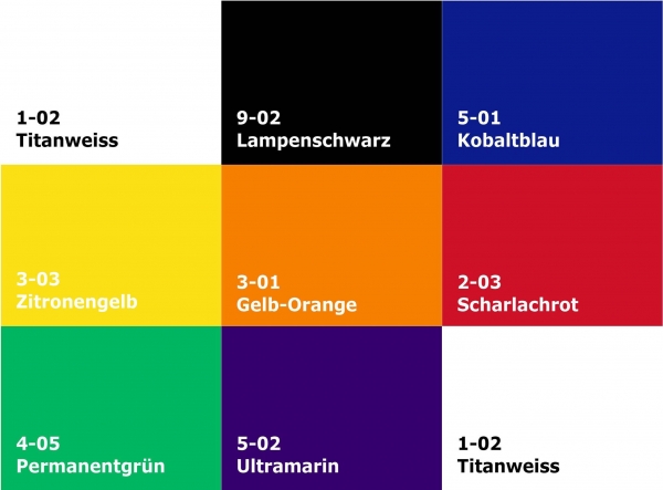 Gouachefarben Set (Grundfarben) 9 x 180 ml Tube